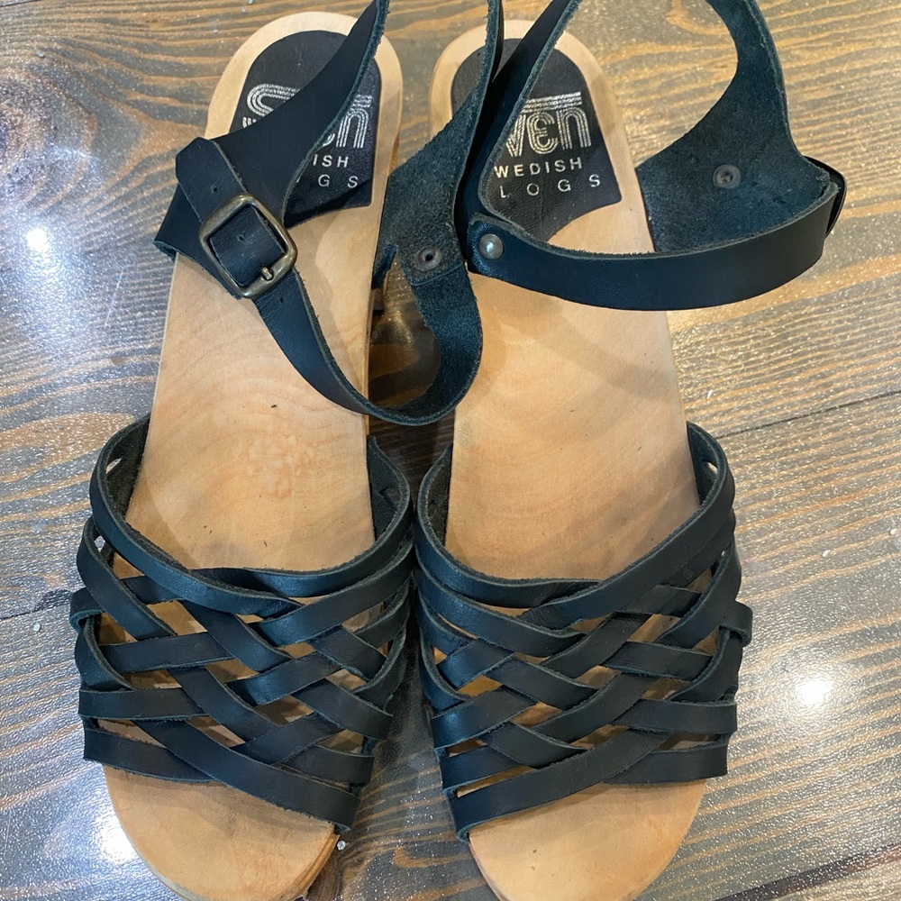 Vintage Swedish Sven/ Hasbeens Black Leather platform heels